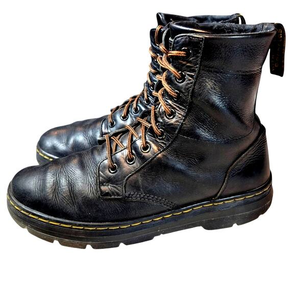 Dr Martens \'Combs\' Men\'s Black Soft Leather Boots Combat 8 Eyelet Lace-up 9M